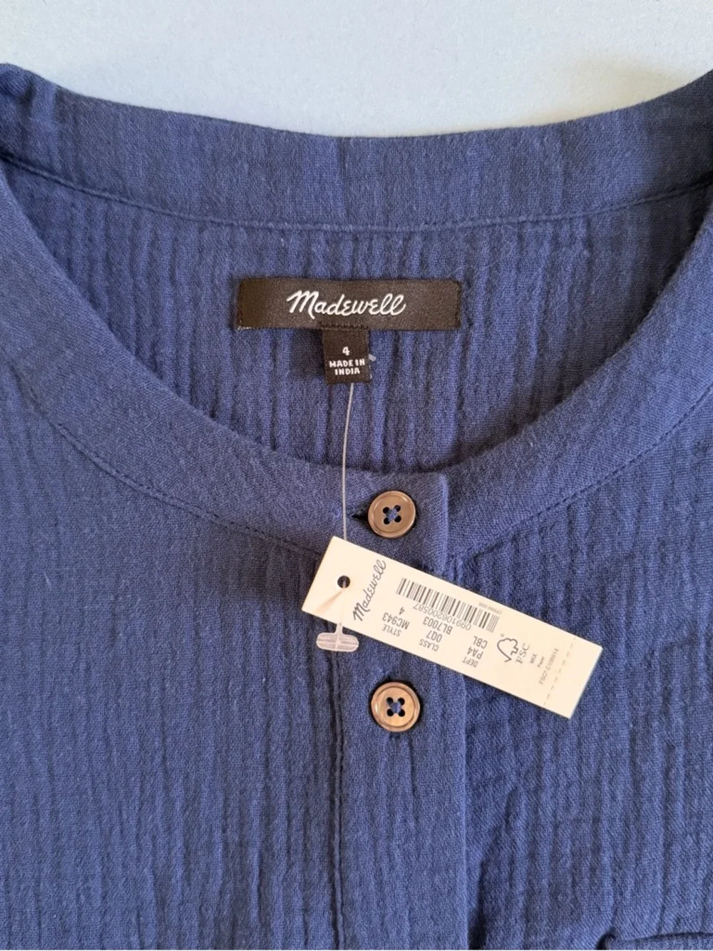 NWT Madewell‎ Lightspun Tapered Leg Coastal Blue Gauze Cotton Jumpsuit